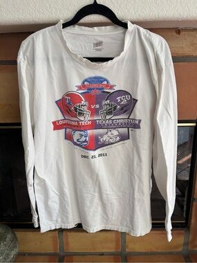 Vintage TCU White Long-Sleeve Poinsettia Bowl Game Tee - Louisiana Tech vs TCU